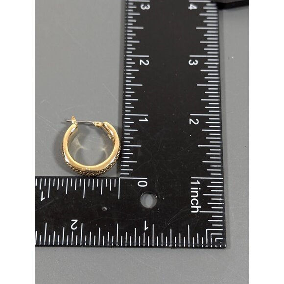 Liz Claiborne Gold Tone Ball Textured Hoop Earrings Retro Pierced Classic - Picture 6 of 7